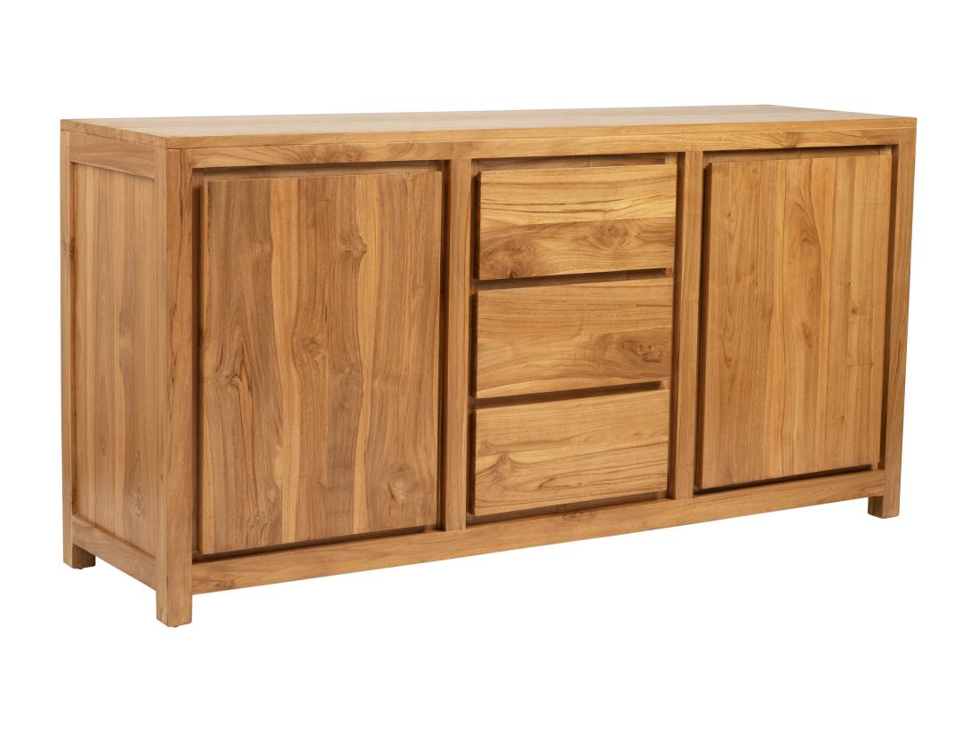 Vente Unique Buffet Avec 2 Portes Et 3 Tiroirs En Bois De Teck - Naturel - ALEMIA