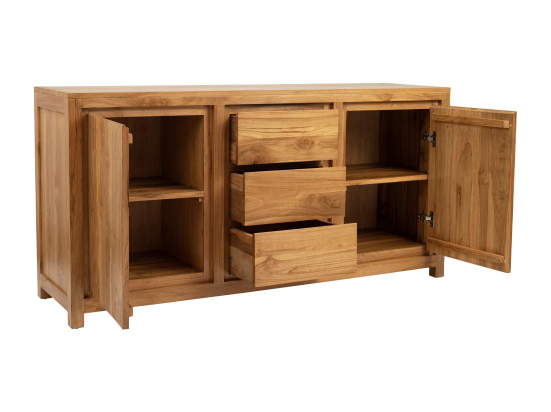 Vente Unique Buffet Avec 2 Portes Et 3 Tiroirs En Bois De Teck - Naturel - ALEMIA