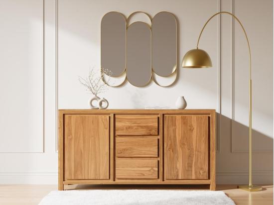 vente unique Buffet avec 2 portes et 3 tiroirs en bois de teck - Naturel - ALEMIA