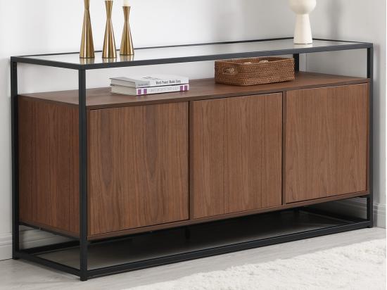 Vente Unique Buffet Avec 3 Portes En MDF Verre Trempé Et Métal - Naturel Foncé - CAMATA