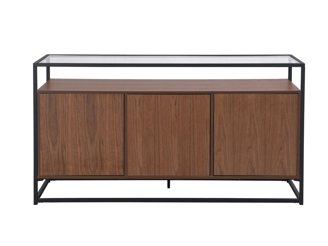 Vente Unique Buffet Avec 3 Portes En MDF Verre Trempé Et Métal - Naturel Foncé - CAMATA