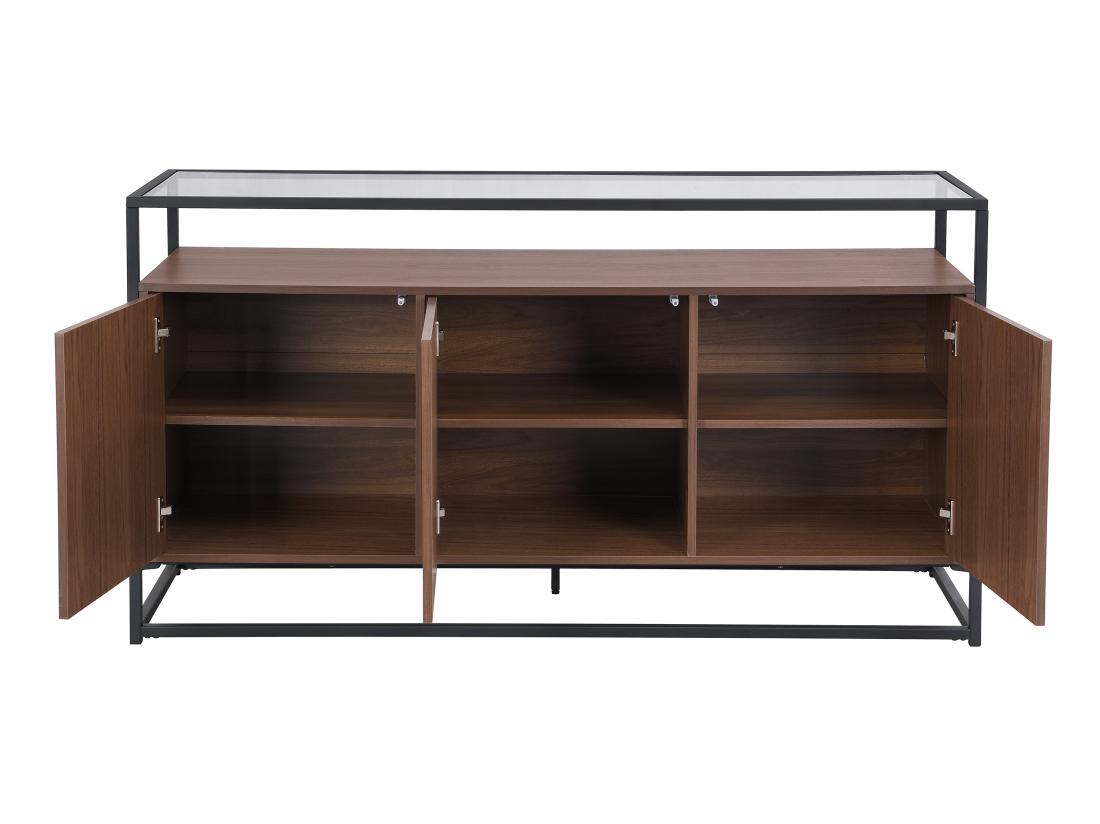 Vente Unique Buffet Avec 3 Portes En MDF Verre Trempé Et Métal - Naturel Foncé - CAMATA