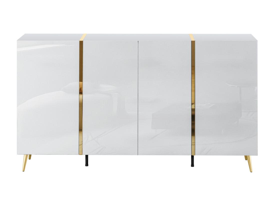Vente Unique Buffet Avec 4 Portes - 158 Cm - Blanc Brillant Et Doré - MARZIALO
