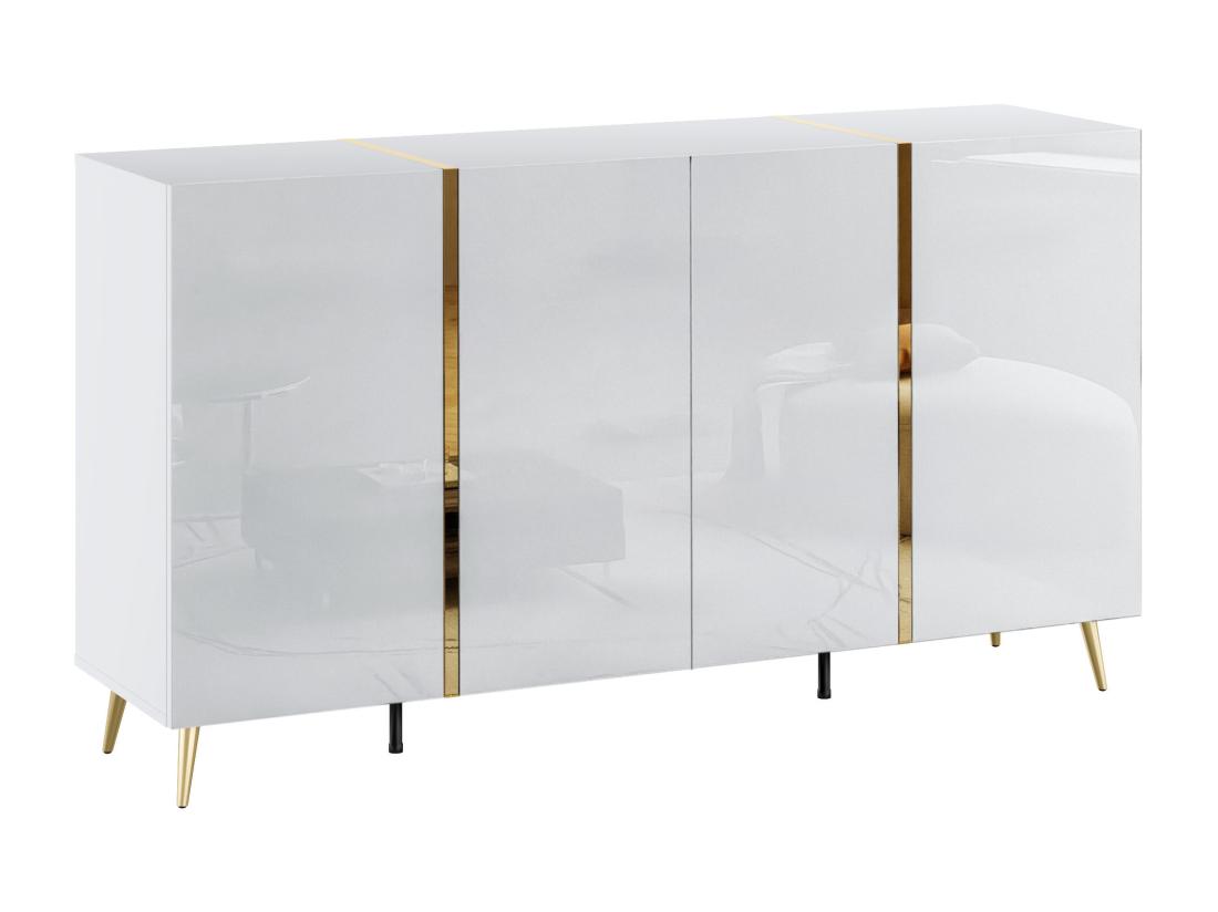 Vente Unique Buffet Avec 4 Portes - 158 Cm - Blanc Brillant Et Doré - MARZIALO