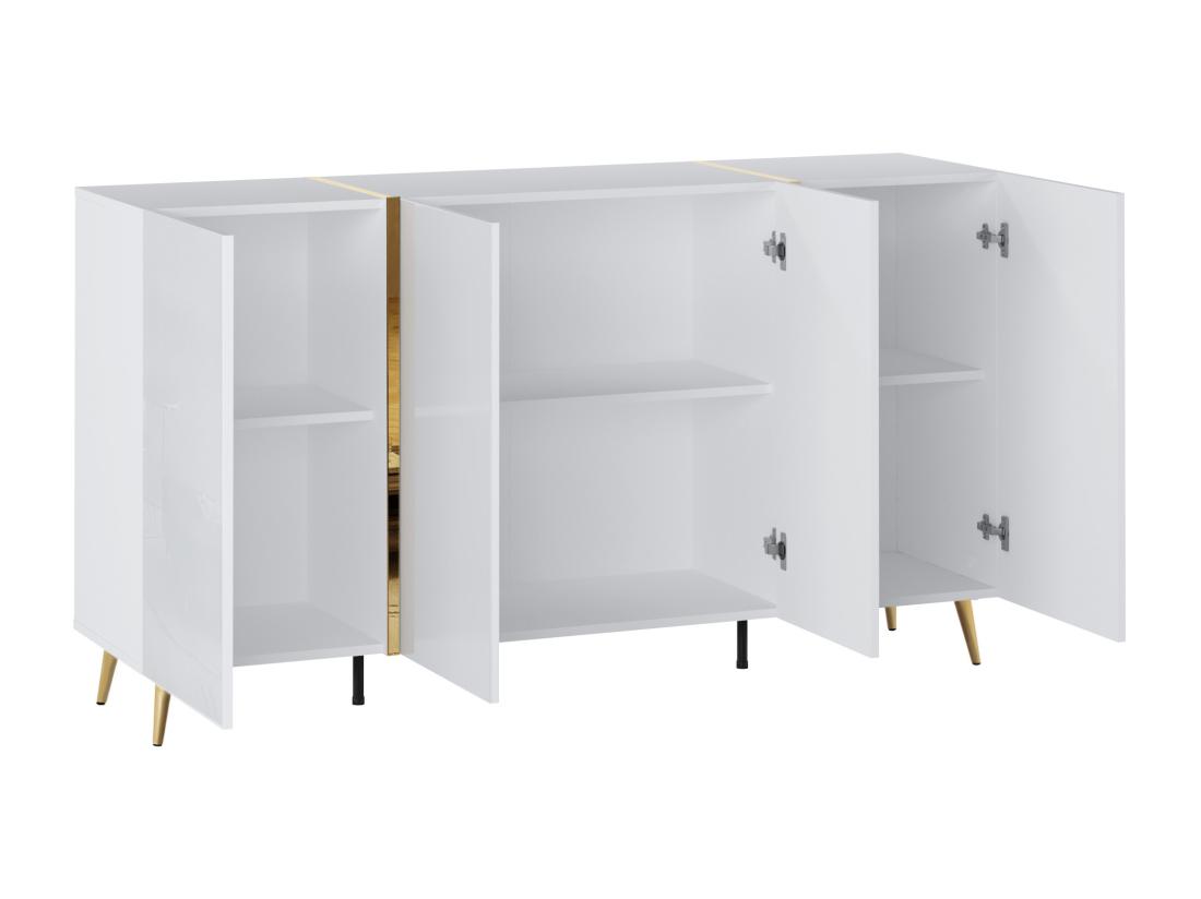 Vente Unique Buffet Avec 4 Portes - 158 Cm - Blanc Brillant Et Doré - MARZIALO