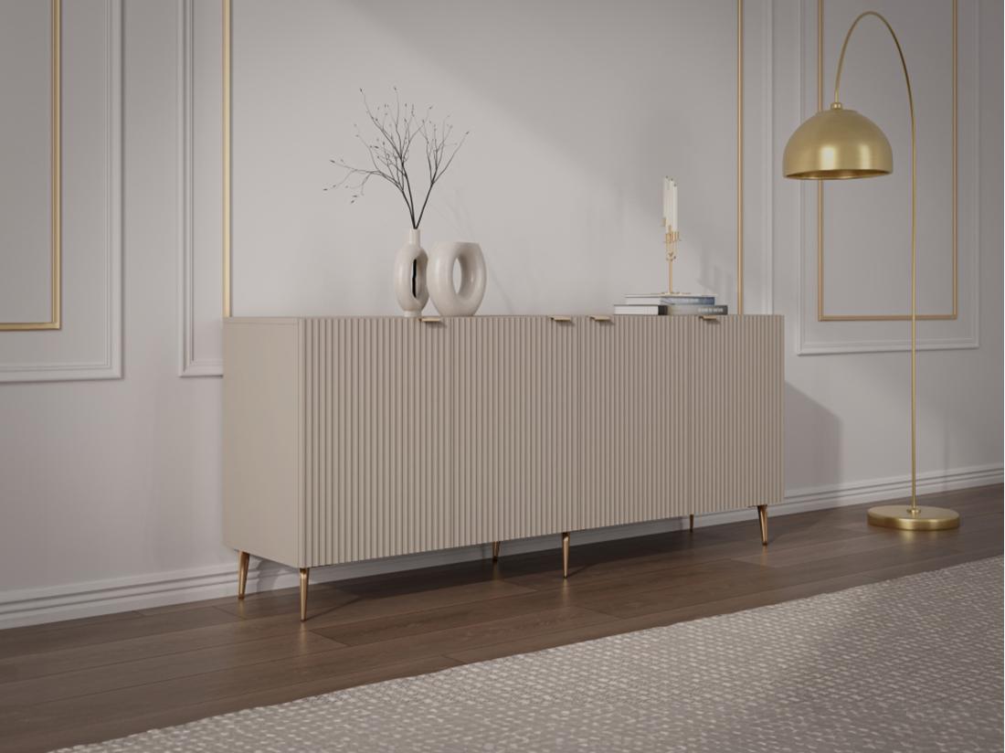 Vente Unique Buffet Avec 4 Portes En MDF Et Acier - Beige Et Doré - YESINIA