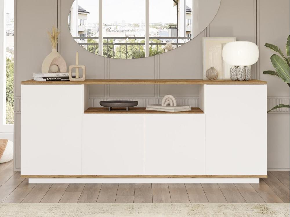 Vente Unique Buffet Avec 4 Portes Et 1 étagère - Blanc Et Naturel - LOTULA