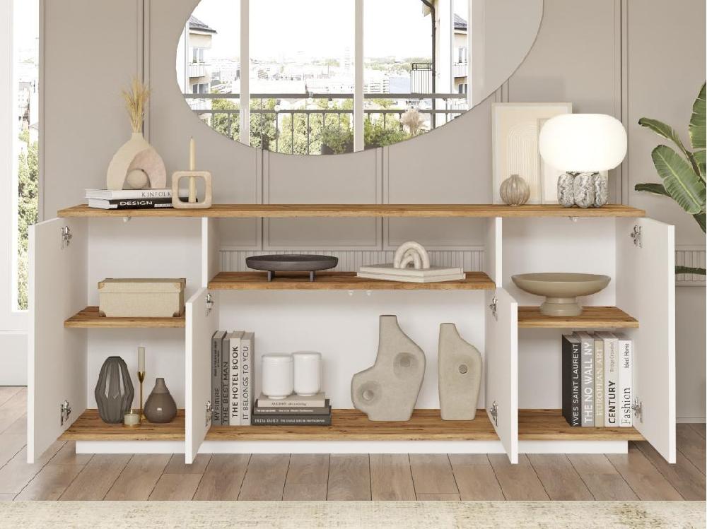 Vente Unique Buffet Avec 4 Portes Et 1 étagère - Blanc Et Naturel - LOTULA