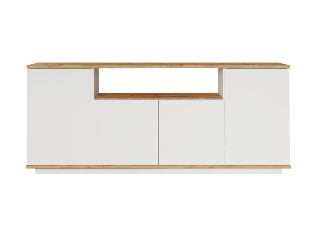 Vente Unique Buffet Avec 4 Portes Et 1 étagère - Blanc Et Naturel - LOTULA