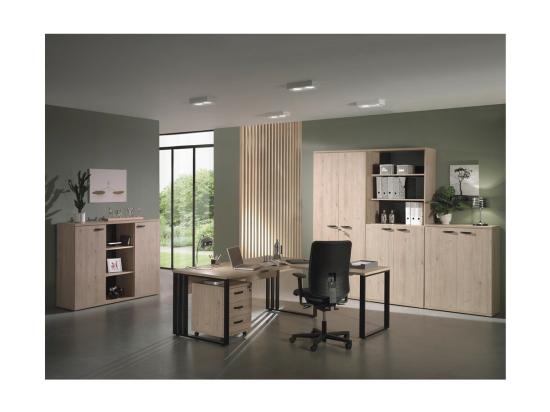 Vente Unique Buffet Bas De Rangement Pour Bureau 2 Portes Et étagères Coloris Chêne Clair Collection YUKON