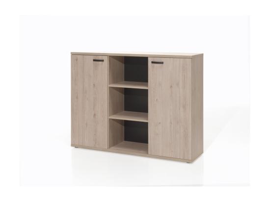 vente unique Buffet bas de rangement pour bureau 2 portes et étagères coloris chêne clair collection YUKON