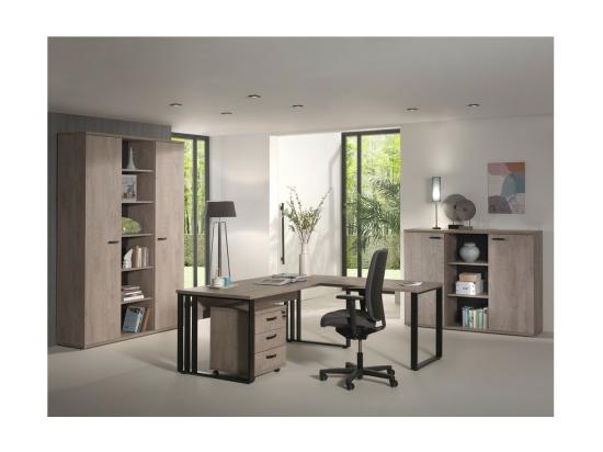 Vente Unique Buffet Bas De Rangement Pour Bureau 2 Portes Et étagères Coloris Chêne Brut Collection YUKON