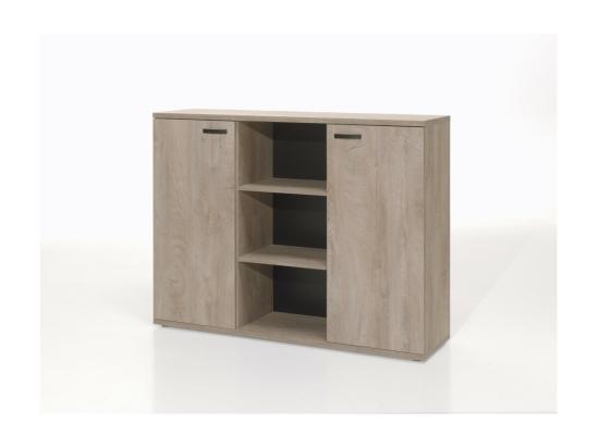vente unique Buffet bas de rangement pour bureau 2 portes et étagères coloris chêne brut collection YUKON