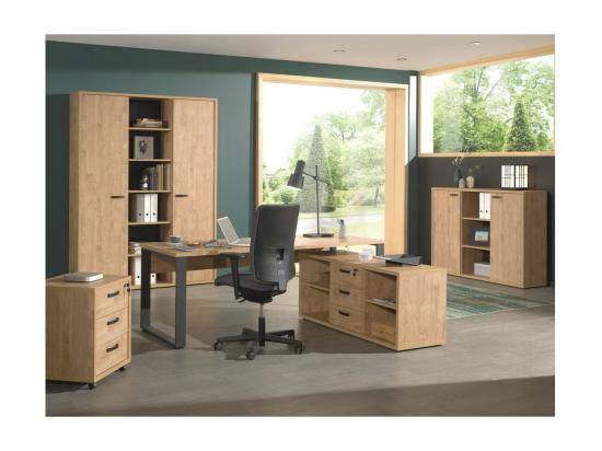 Vente Unique Buffet Bas De Rangement Pour Bureau 4 Niches Et 3 Tiroirs Coloris Chêne Doré Collection DEPÉ