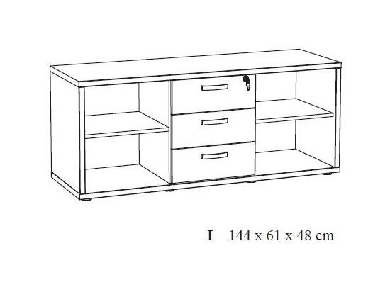 Vente Unique Buffet Bas De Rangement Pour Bureau 4 Niches Et 3 Tiroirs Coloris Chêne Doré Collection DEPÉ