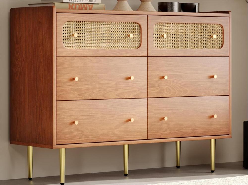 vente unique Buffet bas en rotin avec 6 tiroirs - marron
