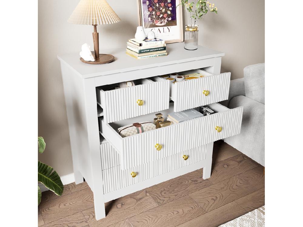Vente Unique Buffet、Commode Avec 4 Tiroirs - En Panneaux De Particules - Blanc