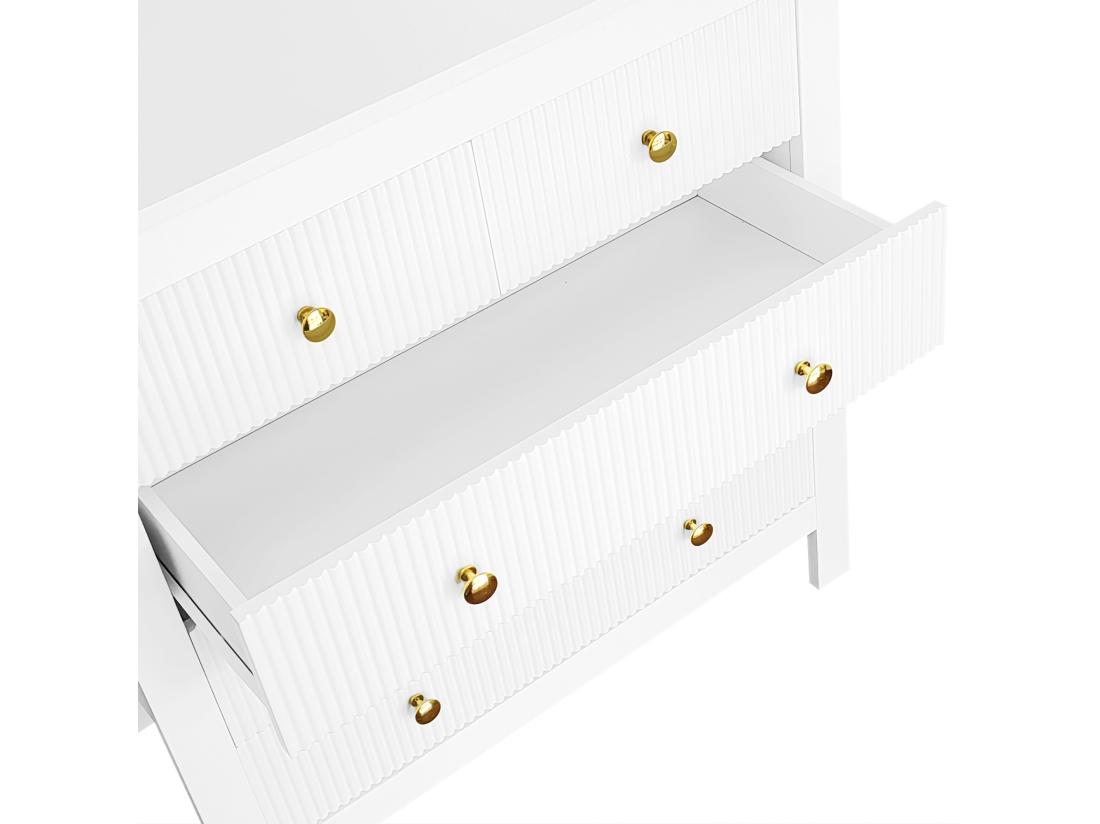 Vente Unique Buffet、Commode Avec 4 Tiroirs - En Panneaux De Particules - Blanc