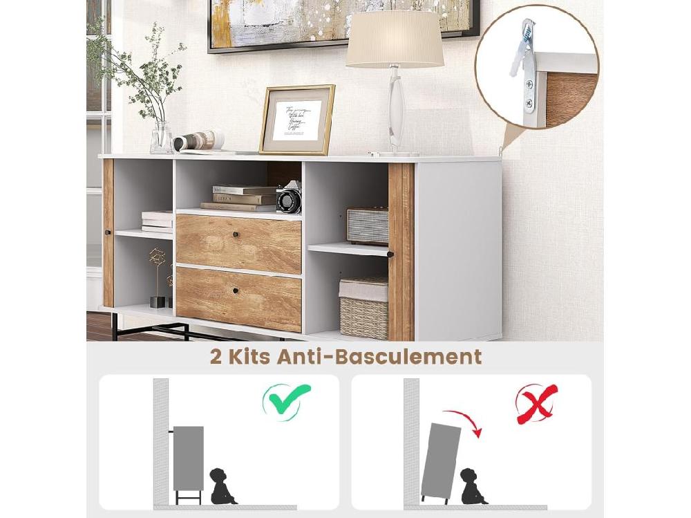 Vente Unique Buffet Cuisine 2 Tiroirs 2 Portes Coulissantes 1 Passe-câble 150 X 45 X 74 Cm