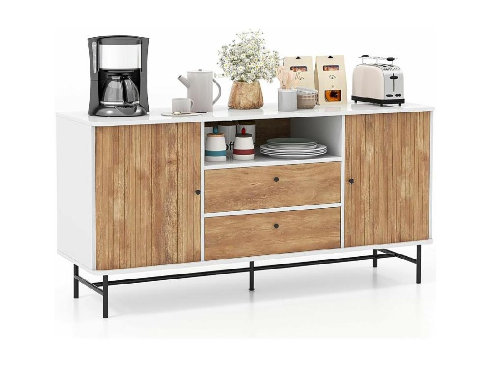 vente unique Buffet cuisine 2 tiroirs 2 portes coulissantes 1 passe-câble 150 x 45 x 74 cm