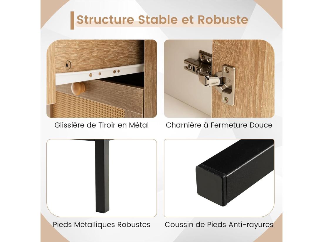 Vente Unique Buffet Cuisine 3 Tiroirs Avec Placard étagère Réglable Pied En Métal 80 X 35 X 80 5 Cm