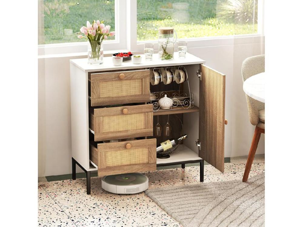 Vente Unique Buffet Cuisine 3 Tiroirs Avec Placard étagère Réglable Pied En Métal 80 X 35 X 80 5 Cm
