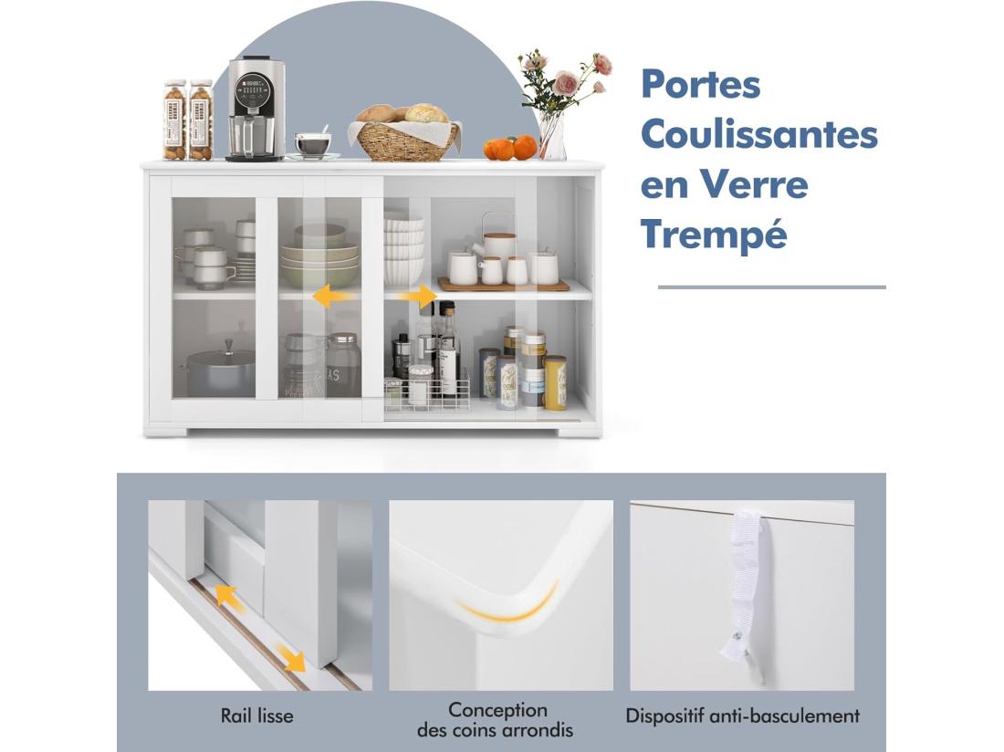 Vente Unique Buffet Cuisine Armoire Cuisine Avec 2 Etagères 2 Portes 107 X 33 X 64 Cm (blanc)