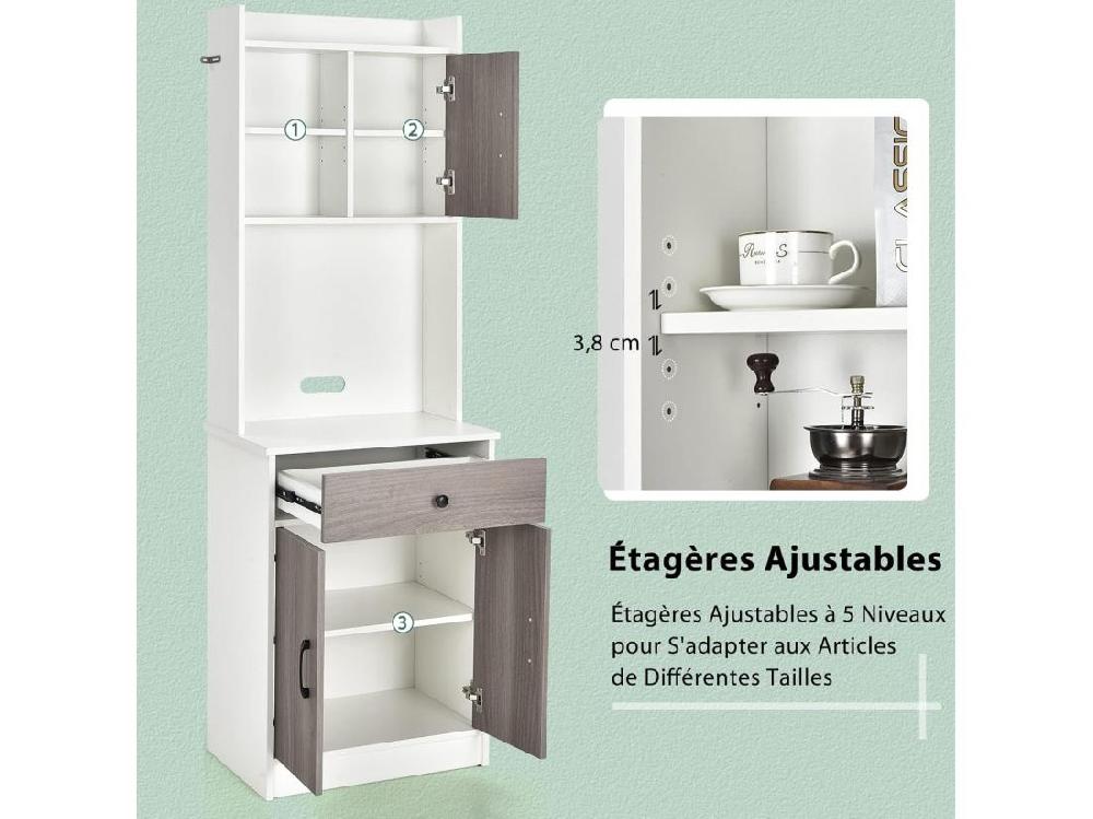 Vente Unique Buffet Cuisine Armoire Cuisine Vaisselier 3 Portes Avec Tiroir Meuble Cuisine Avec Passe-Câble 3 Étagères Placard De Cuisine Kit Anti-basculement 60 X 40 X 180 CM (Blanc)