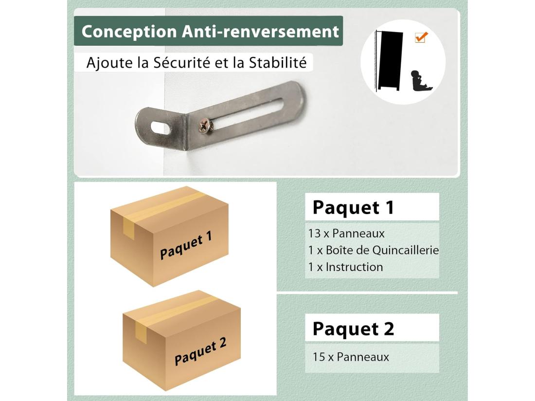 Vente Unique Buffet Cuisine Armoire Cuisine Vaisselier 3 Portes Avec Tiroir Meuble Cuisine Avec Passe-Câble 3 Étagères Placard De Cuisine Kit Anti-basculement 60 X 40 X 180 CM (Blanc)