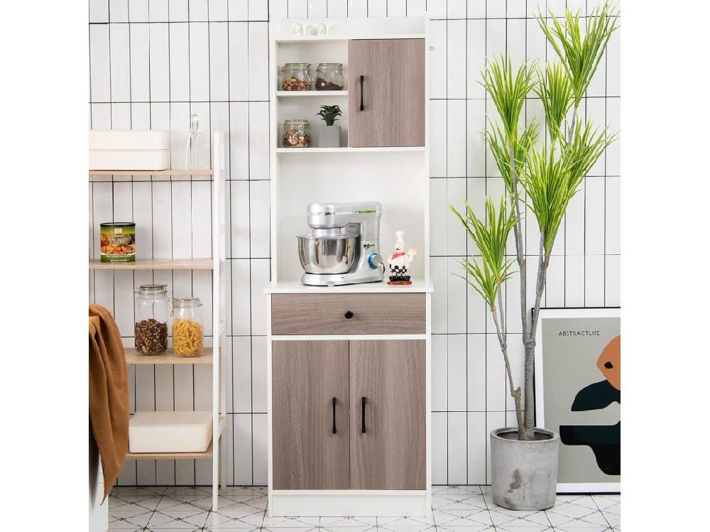 vente unique Buffet Cuisine Armoire Cuisine Vaisselier 3 Portes avec Tiroir Meuble Cuisine avec Passe-Câble 3 Étagères Placard de Cuisine Kit Anti-basculement 60 x 40 x 180 CM (Blanc)