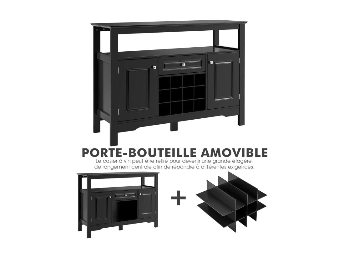 Vente Unique Buffet Cuisine Avec Casier à Vin Amovible Pour 12 Bouteilles 2 Etagèress 1 Tiroir 2 Placards Armoire De Cuisine Porte-Bouteille Pour Salle à Manger Salon 117x40 5x82 5cm (Noir)
