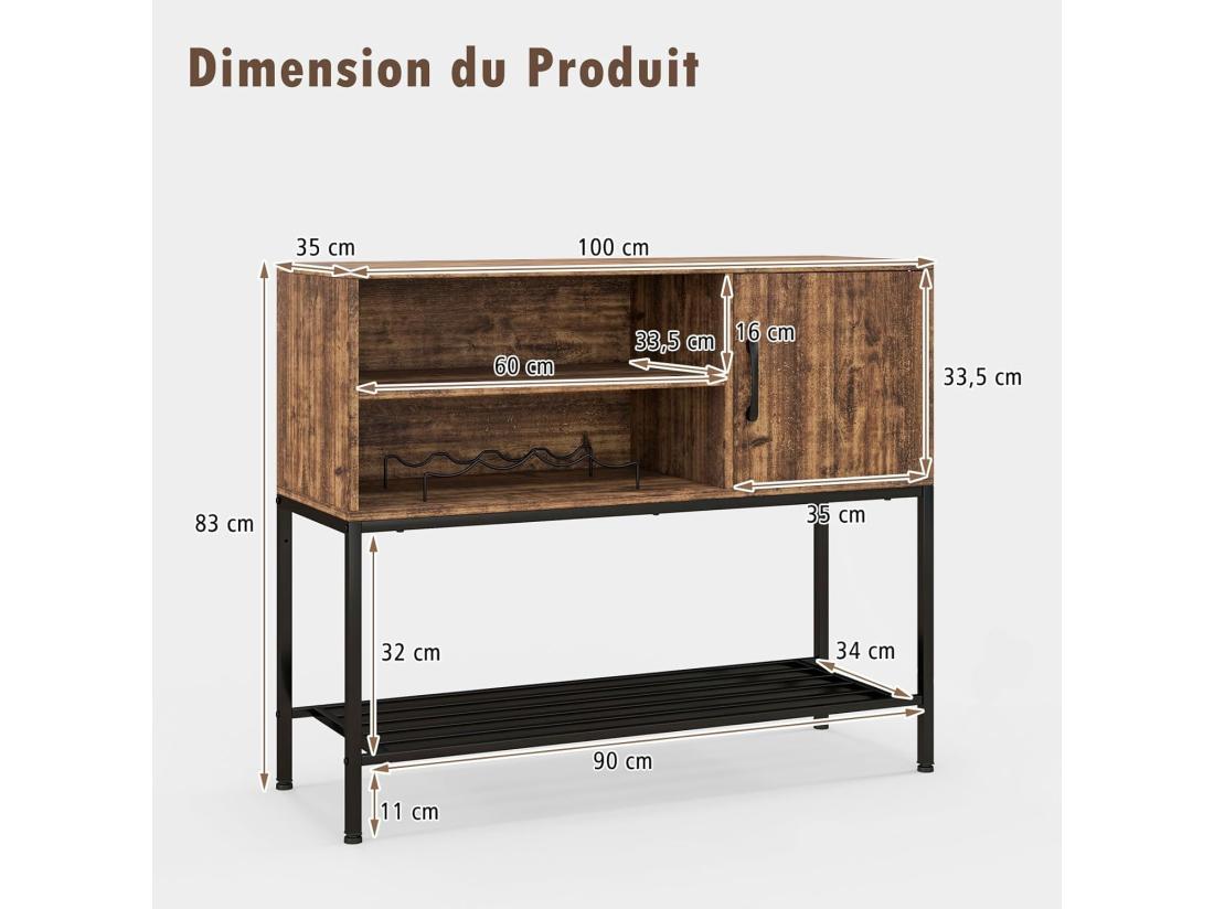 Vente Unique Buffet Cuisine Meuble Avec Cassier à Vin & étagères De Rangement (brun Rustique)
