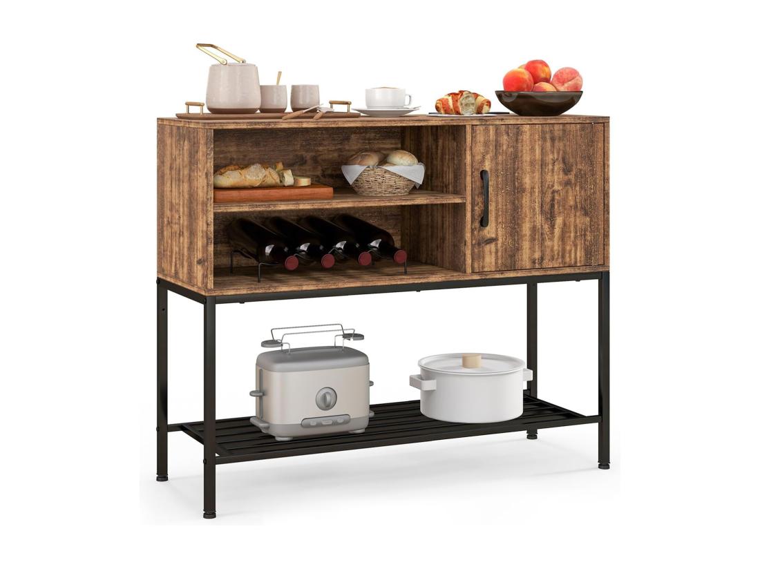 Vente Unique Buffet Cuisine Meuble Avec Cassier à Vin & étagères De Rangement (brun Rustique)