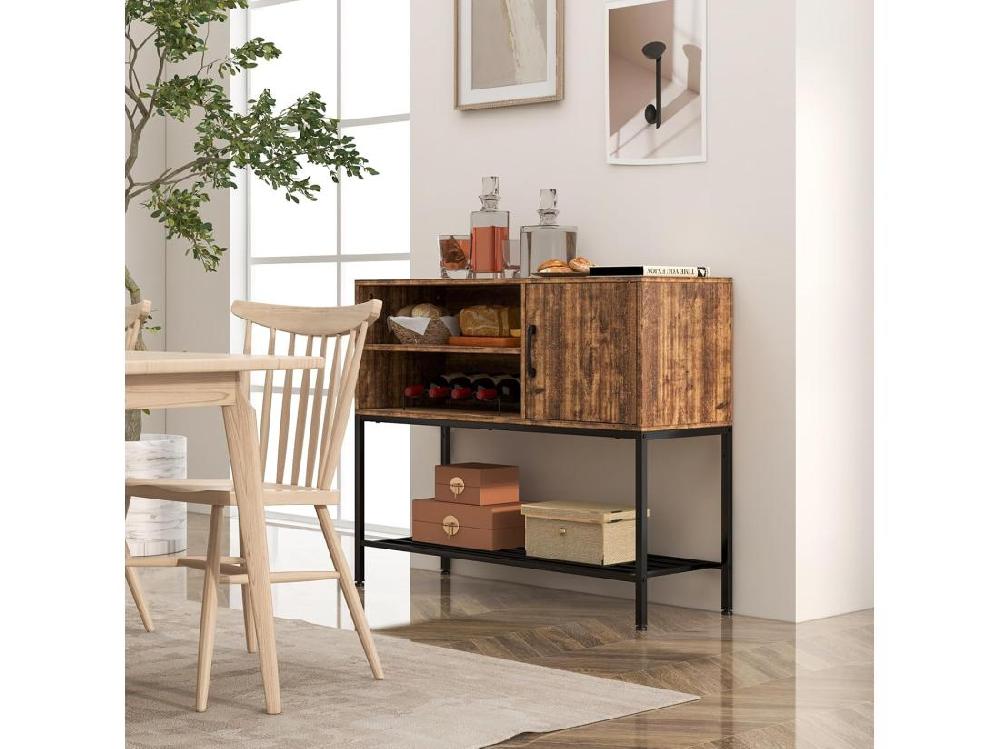 Vente Unique Buffet Cuisine Meuble Avec Cassier à Vin & étagères De Rangement (brun Rustique)