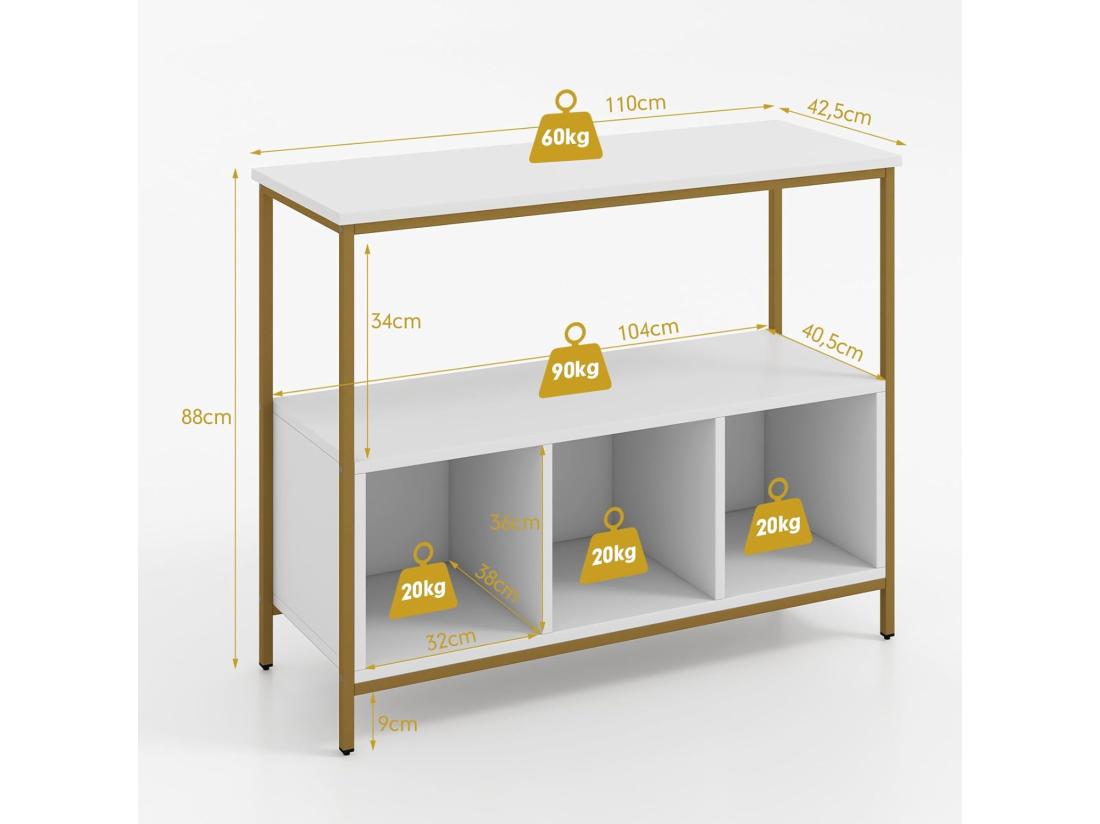 Vente Unique Buffet Cuisine Meuble Bas Cuisine 3 Compartiments 2 étagère 110 X 42 5 X 88 Cm (blanc)