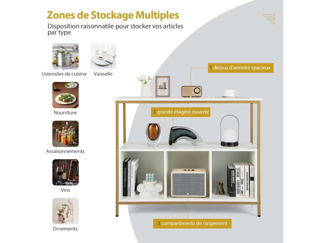 vente unique Buffet cuisine meuble bas cuisine 3 compartiments 2 étagère 110 x 42 5 x 88 cm (blanc)