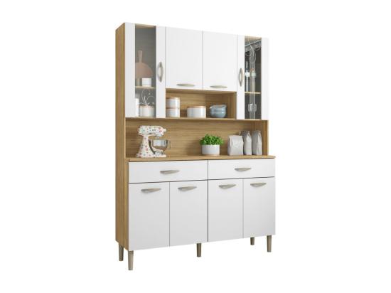 Vente Unique Buffet De Cuisine 8 Portes 2 Tiroirs Chêne Et Blanc L 121.4 H 173.5 P 36.3 Cm
