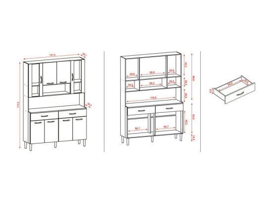 Vente Unique Buffet De Cuisine 8 Portes 2 Tiroirs Chêne Et Blanc L 121.4 H 173.5 P 36.3 Cm