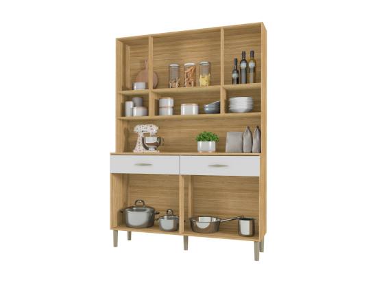 vente unique Buffet de Cuisine 8 Portes 2 Tiroirs Chêne et Blanc L 121.4 H 173.5 P 36.3 cm