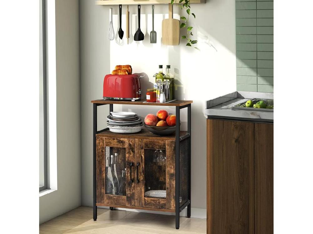 Vente Unique Buffet De Cuisine à 2 Portes En Treillis 60 X 34 X 79 Cm Marron Rustique