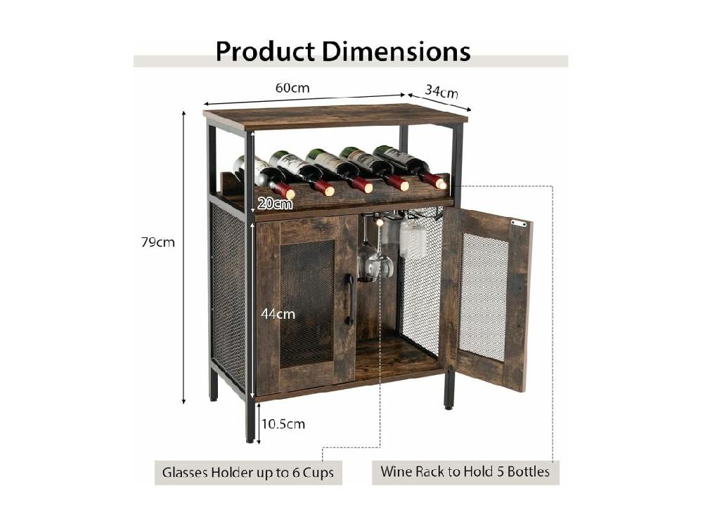 Vente Unique Buffet De Cuisine à 2 Portes En Treillis 60 X 34 X 79 Cm Marron Rustique