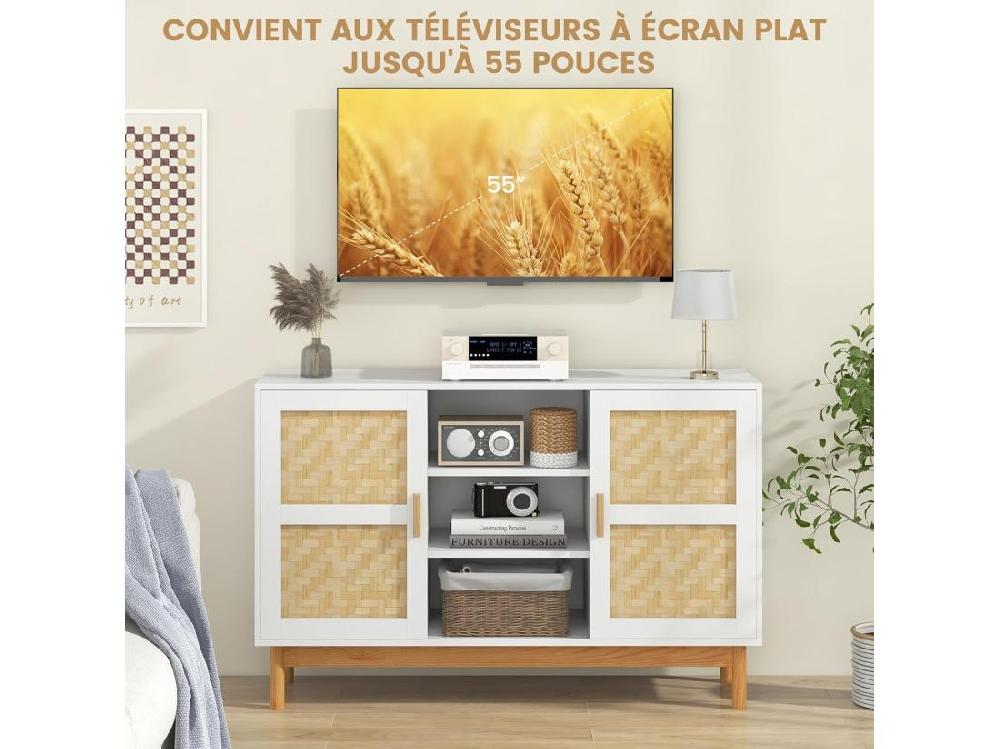 Vente Unique Buffet De Cuisine Armoire Cuisine Avec 2 Portes Tressées En Bambou 120 X 35 X 78 Cm
