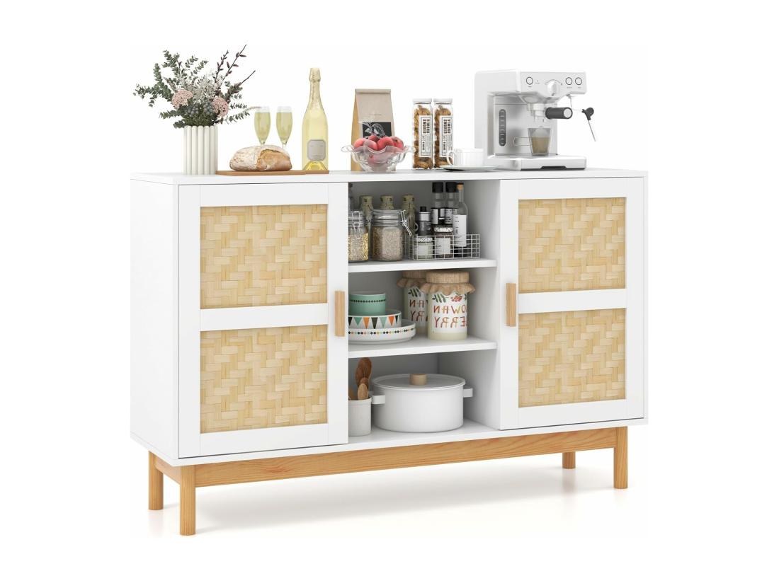 vente unique Buffet de cuisine armoire cuisine avec 2 portes tressées en bambou 120 x 35 x 78 cm