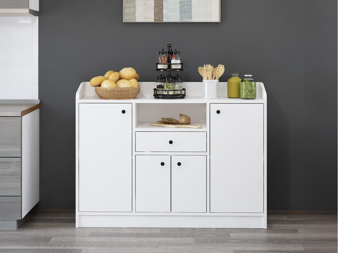Vente Unique Buffet De Cuisine Avec 4 Portes 1 Tiroir Et 1 Niche - Blanc - MIZOTA
