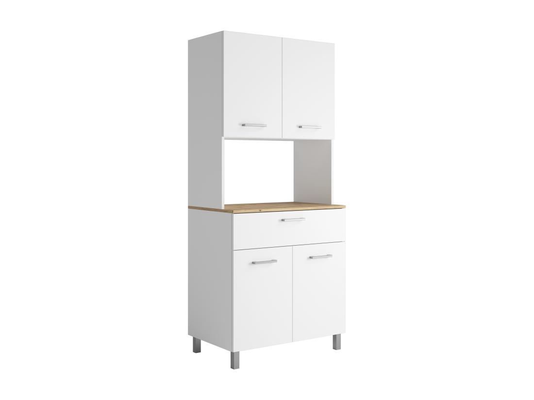 Vente Unique Buffet De Cuisine Avec 4 Portes 1 Tiroir Et 1 Niche - Blanc Et Naturel Clair - JACOBAYA