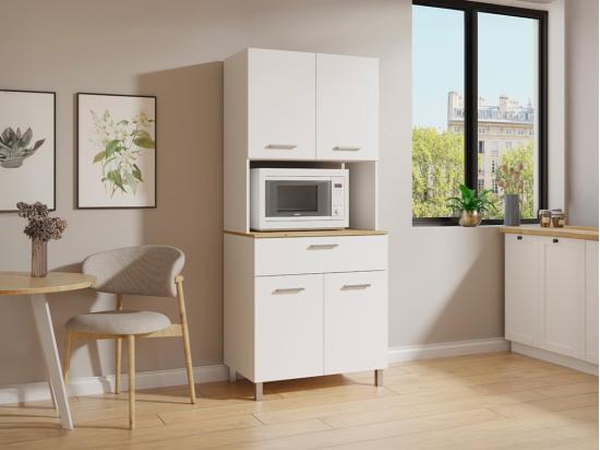 vente unique Buffet de cuisine avec 4 portes 1 tiroir et 1 niche - Blanc et naturel clair - JACOBAYA