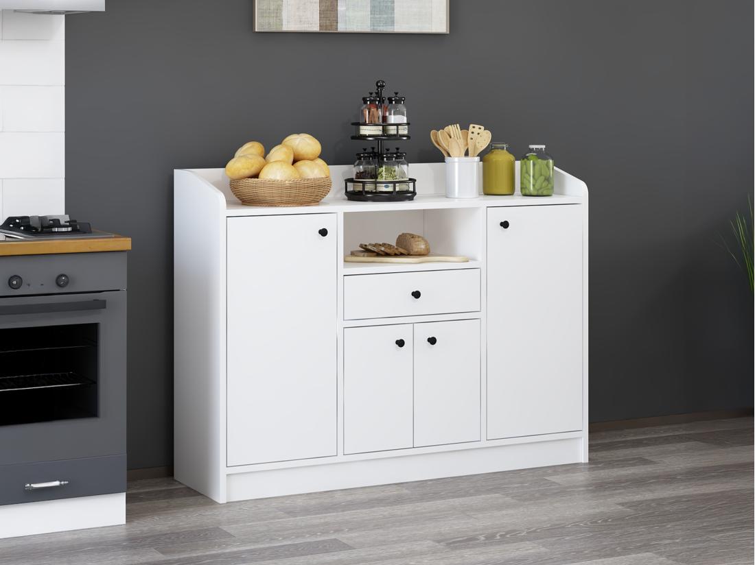 vente unique Buffet de cuisine avec 4 portes 1 tiroir et 1 niche - Blanc - MIZOTA