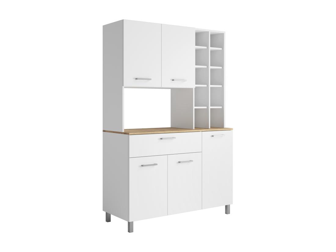 Vente Unique Buffet De Cuisine Avec 5 Portes 11 Niches Et 1 Tiroir - Blanc Et Naturel Clair - JACOBAYA