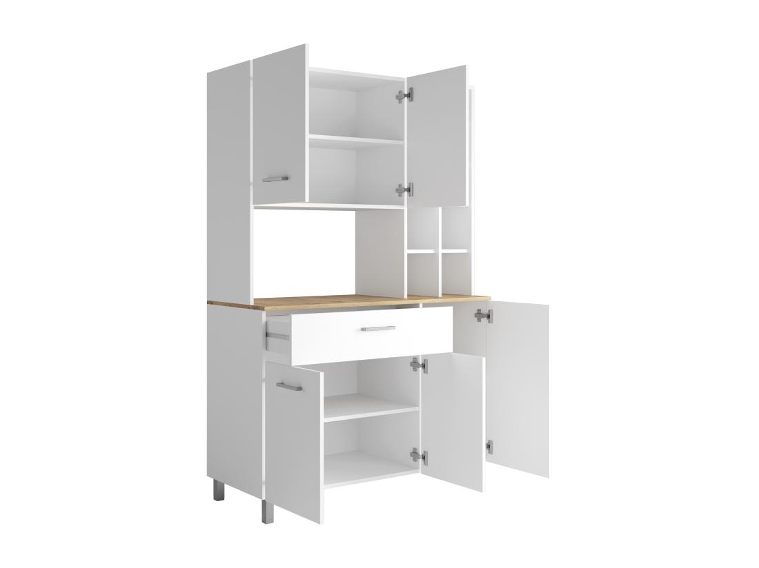 Vente Unique Buffet De Cuisine Avec 5 Portes 11 Niches Et 1 Tiroir - Blanc Et Naturel Clair - JACOBAYA