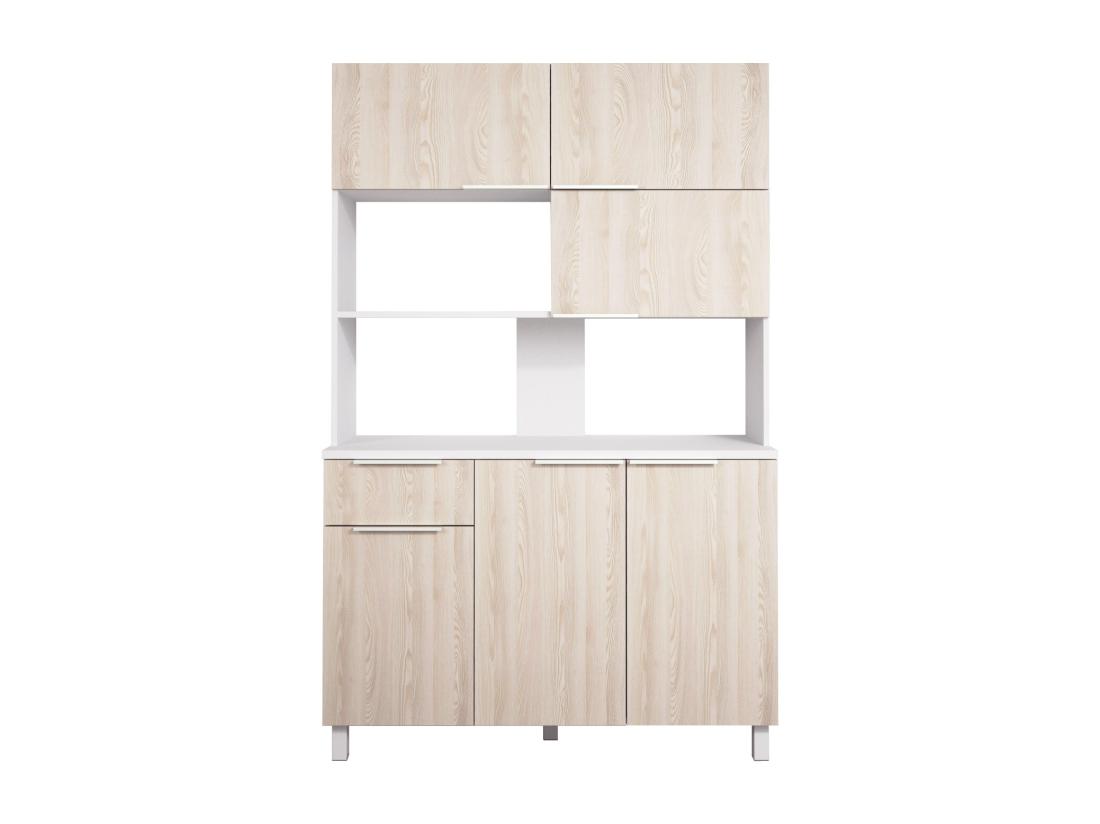 Vente Unique Buffet De Cuisine Avec 6 Portes 1 Tiroir Et 1 Niche - Naturel Clair Et Blanc - TRATTORIA